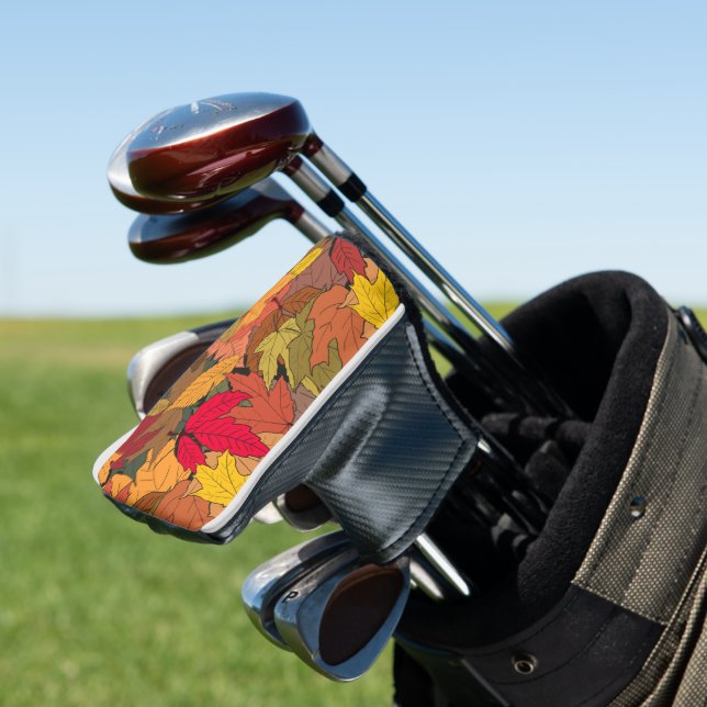 Colourful autumn leaves golf head cover (In Situ)