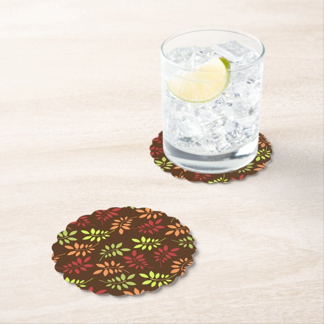 Colourful Autumn Leaves in Warm Tones Paper Coaster (Insitu)
