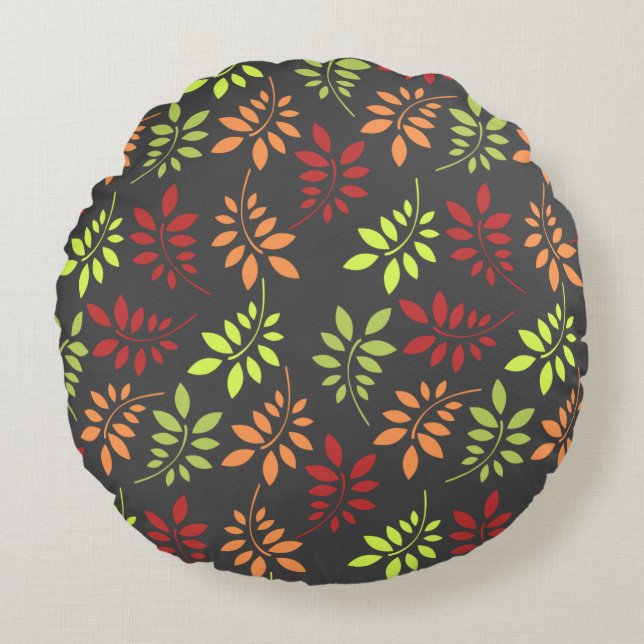 Colourful Autumn Leaves in Warm Tones Round Cushion (Front)