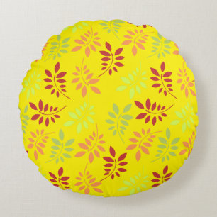 Colourful Autumn Leaves in Warm Tones Round Cushion