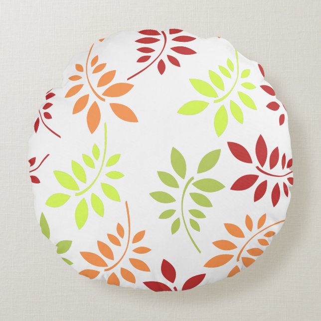 Colourful Autumn Leaves in Warm Tones Round Cushion (Front)