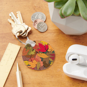 Colourful autumn leaves key ring