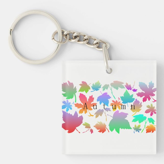 Colourful autumn leaves key ring (Front)