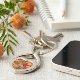 Colourful autumn leaves key ring