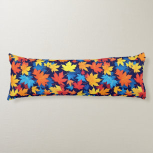 Colourful Autumn Leaves On Dark Blue Background Body Cushion
