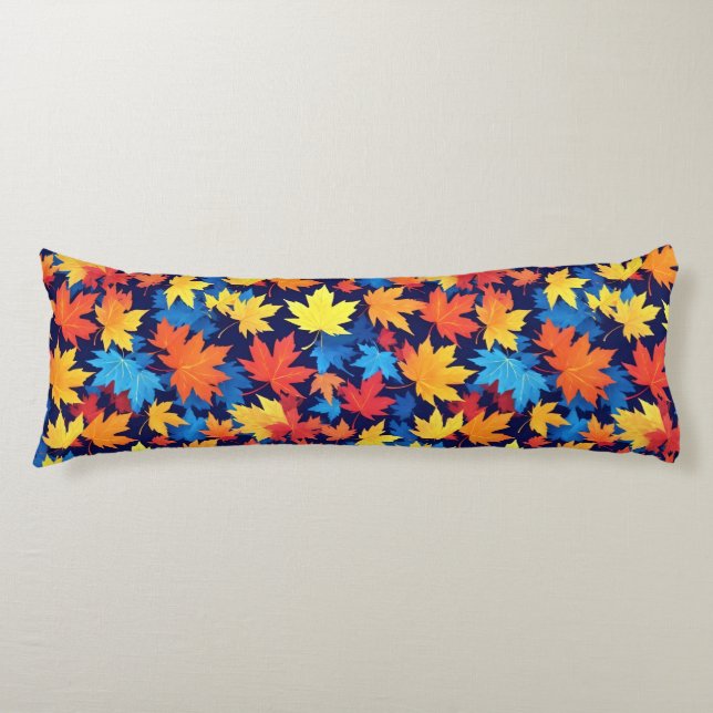 Colourful Autumn Leaves On Dark Blue Background Body Cushion (Front)