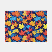 Colourful Autumn Leaves On Dark Blue Background