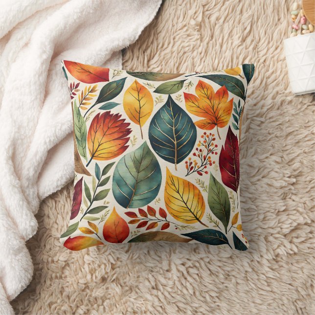 Colourful autumn leaves on light backdrop cushion (Blanket)