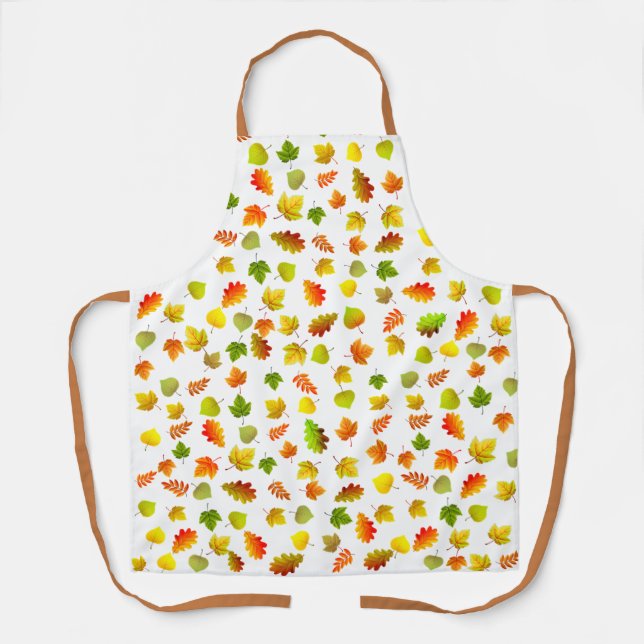 Colourful Autumn Leaves on White Apron (Front)