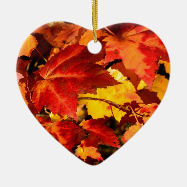 Colourful Autumn leaves orange red yellow colours Ceramic Tree Decoration (Front)