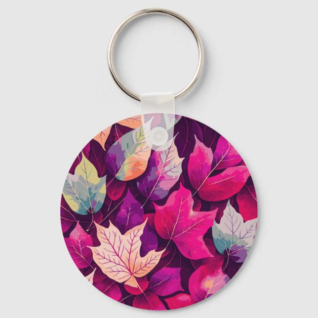 Colourful Autumn Leaves Pattern  Key Ring (Front)
