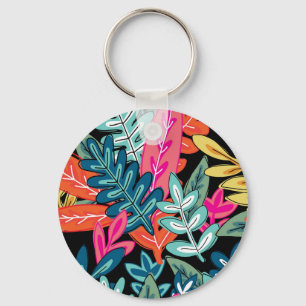 Colourful Autumn Leaves Pattern Key Ring