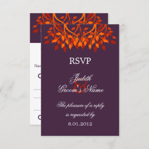 Colourful Autumn Leaves Plum Orange RSVP Cards