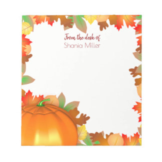 Colourful Autumn Leaves Pumpkin - Name Notepad