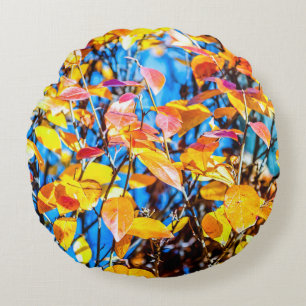 Colourful Autumn Leaves Round Cushion