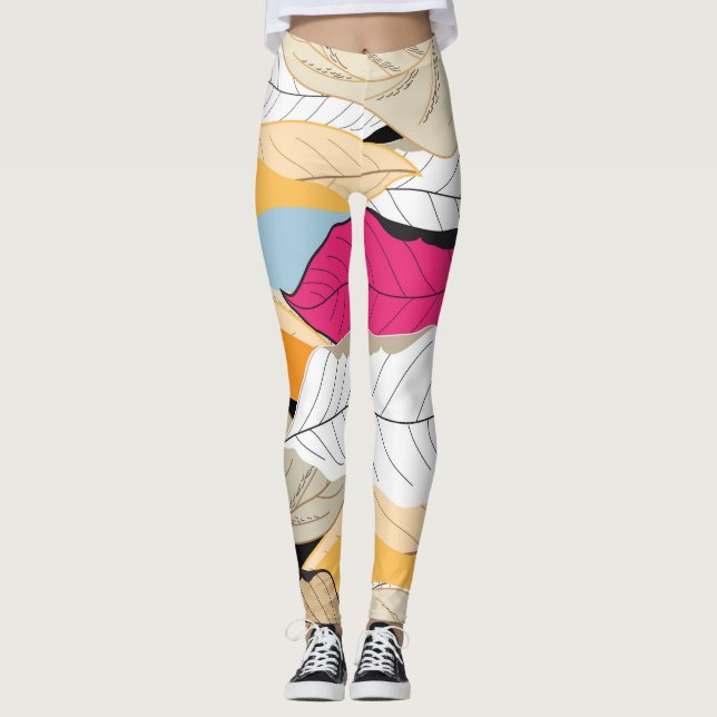 Colourful autumn leaves, seamless pattern. leggings (Front)