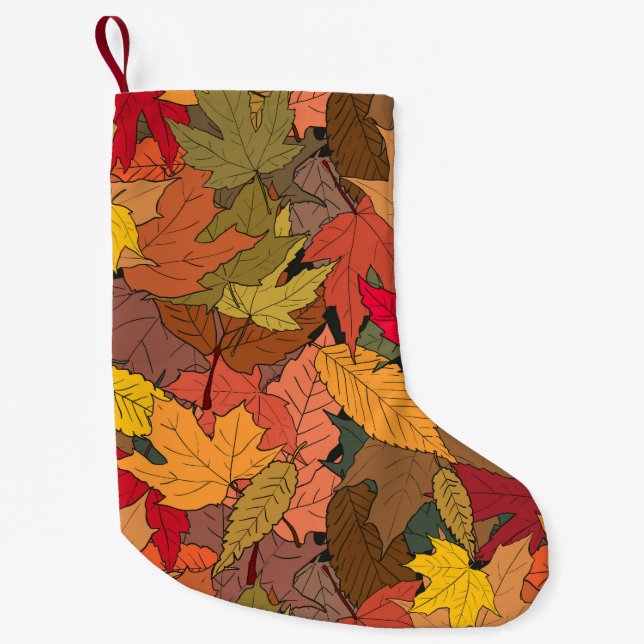 Colourful autumn leaves small christmas stocking (Front)