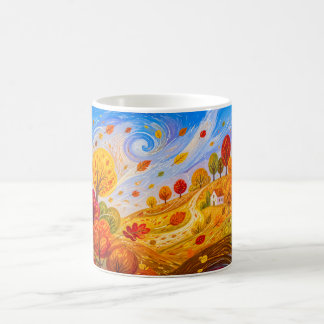 Colourful autumn leaves swirling in wind coffee mug