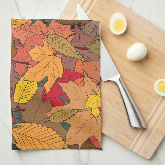 Colourful autumn leaves tea towel (Quarter Fold)