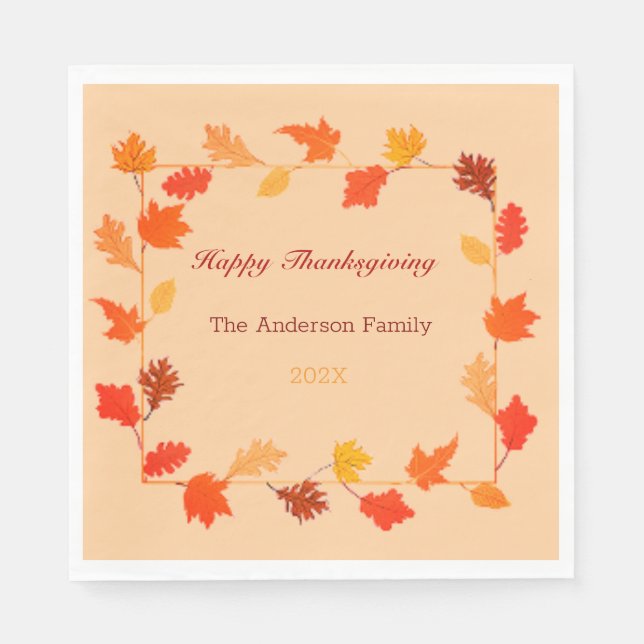 Colourful Autumn Leaves Thanksgiving Dinner Party  Napkin (Front)