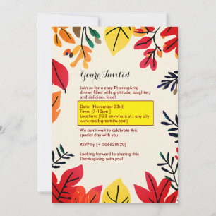 Colourful Autumn Leaves Thanksgiving Invitation