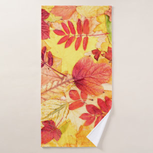Colourful autumn leaves. Tree fallen leaf pattern. Bath Towel