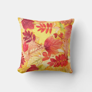 Colourful autumn leaves. Tree fallen leaf pattern. Cushion