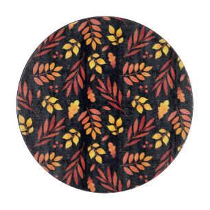 Colourful Autumn Leaves Watercolor Pattern Cutting Board