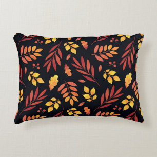 Colourful Autumn Leaves Watercolor Pattern Decorative Cushion