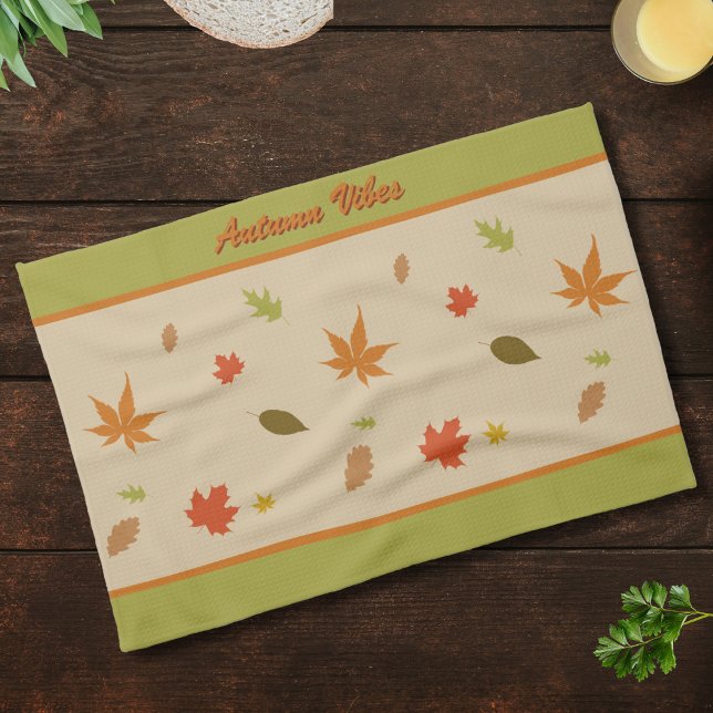 Colourful Autumn Leaves with custom text Tea Towel (Creator Uploaded)