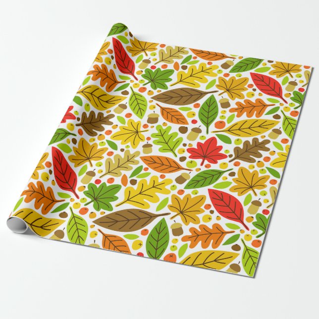 Colourful Autumn Leaves Wrapping Paper (Unrolled)