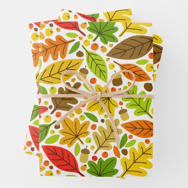 Colourful Autumn Leaves Wrapping Paper Sheet (In situ)