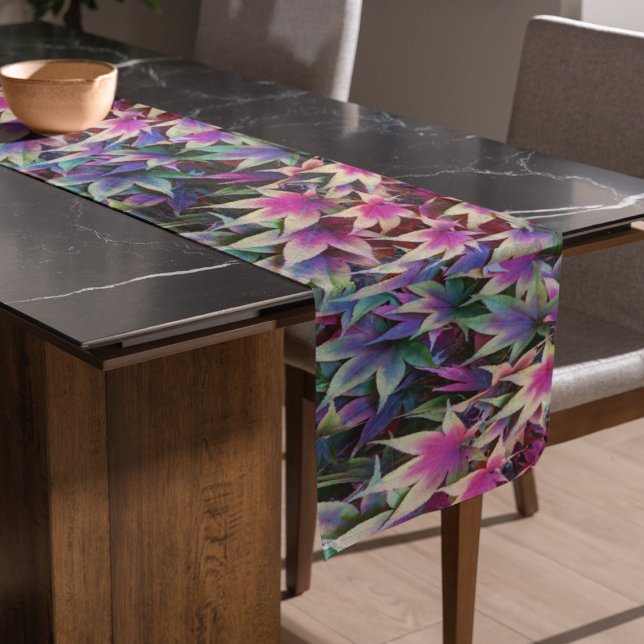 Colourful Autumn Maple Leaves Floral Short Table Runner (In Situ)