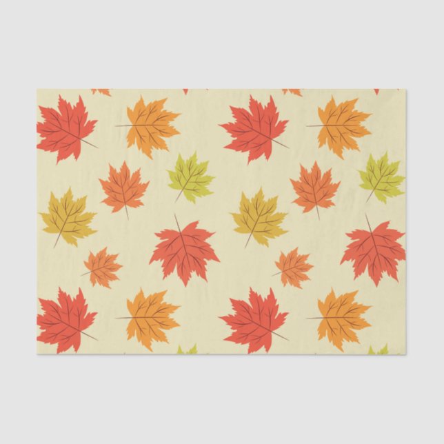 Colourful Autumn Maple Leaves on Light Cream Tissue Paper (Front)