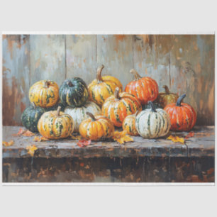 Colourful Autumn Pumpkins on Rustic Table Decoupag Tissue Paper