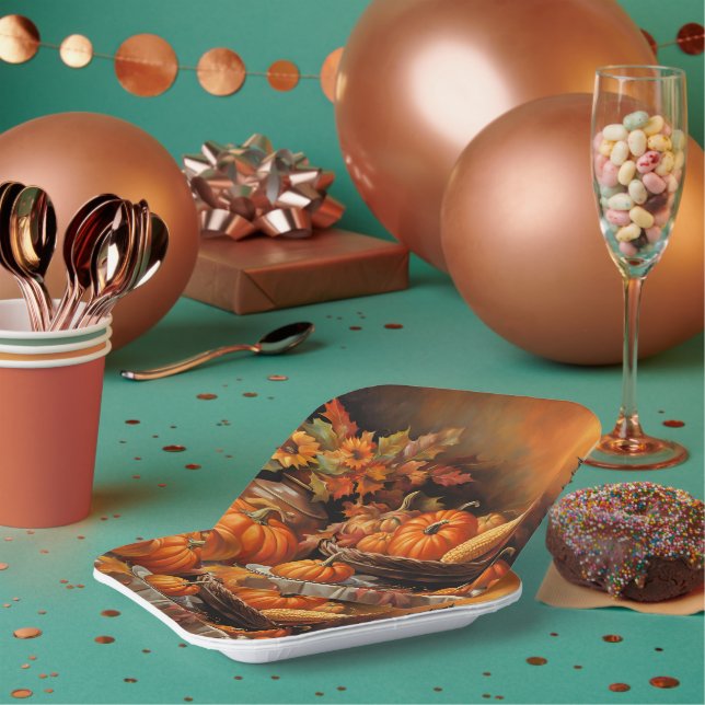 Colourful Autumn Pumpkins Paper Plate (Multi)
