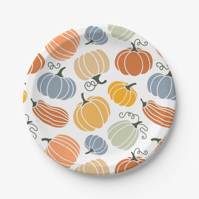 Colourful Autumn Pumpkins Pattern Paper Plate (Front)