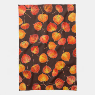 Colourful Autumn Quaking Aspen Leaves Tea Towel