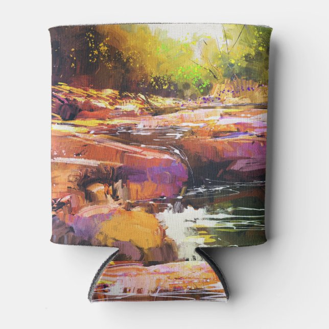 Colourful autumn river, landscape painting. can cooler (Front)