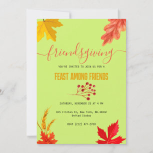 Colourful Autumn Thanksgiving Feast Green Invitation