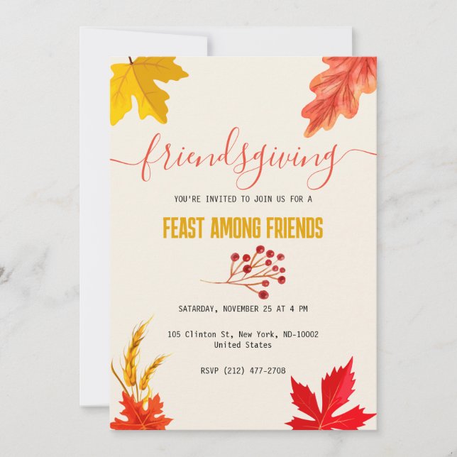 Colourful Autumn Thanksgiving Feast Invitation (Front)