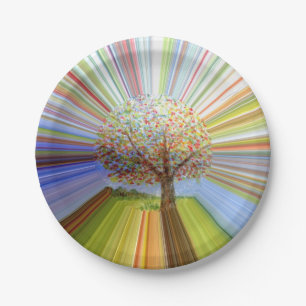 Colourful Autumn Tree Striped Paper Plate