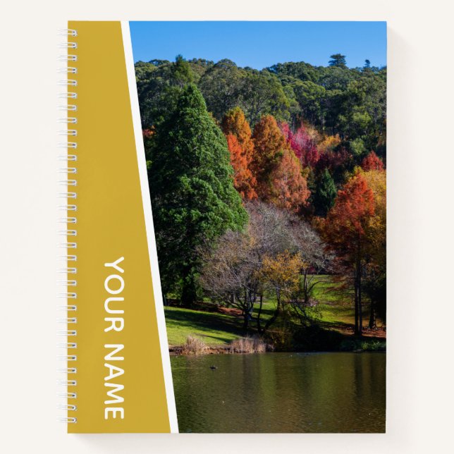 Colourful Autumn Trees, Botanical Garden Gold Notebook (Front)