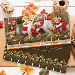 Colourful Autumn Trees Happy Thanksgiving 3 Photo Holiday Card