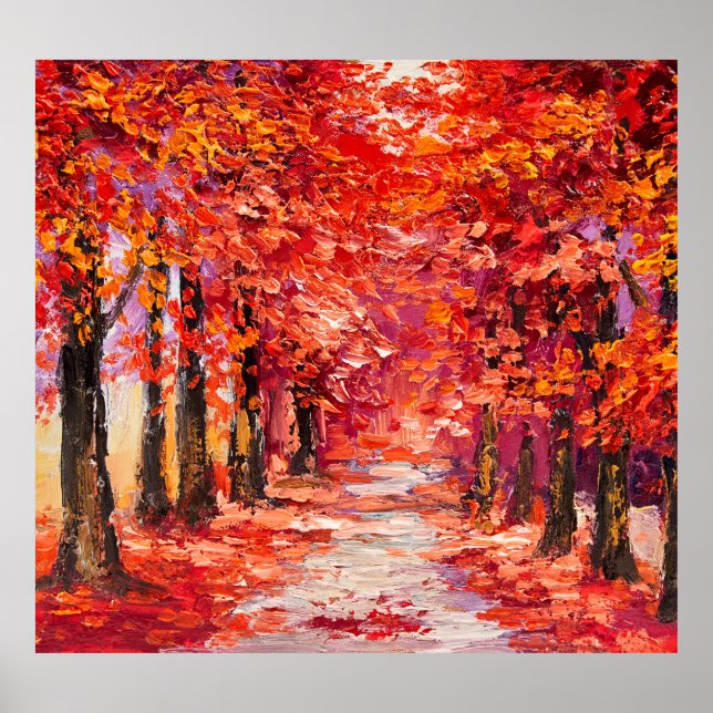 Colourful autumn trees, impressionist oil painting poster (Front)