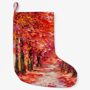 Colourful autumn trees, impressionist oil painting small christmas stocking