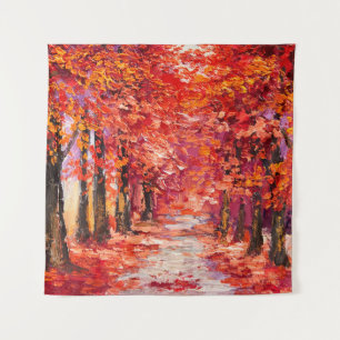 Colourful autumn trees, impressionist oil painting tapestry