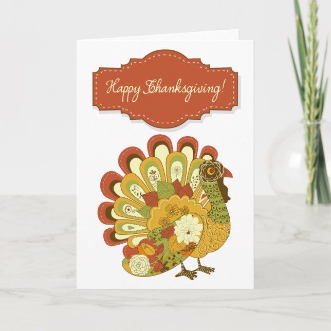 Colourful Autumn Turkey Happy Thanksgiving Holiday Card (Front)