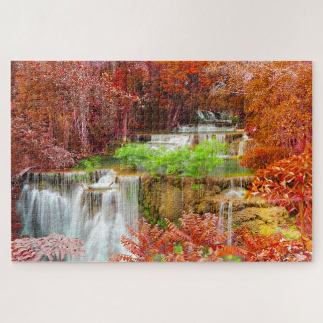 Colourful Autumn Waterfall Landscape Travel Nature Jigsaw Puzzle (Horizontal)