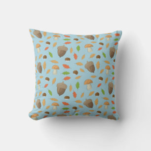 Colourful Autumnal Season - Nature Pattern on Blue Cushion